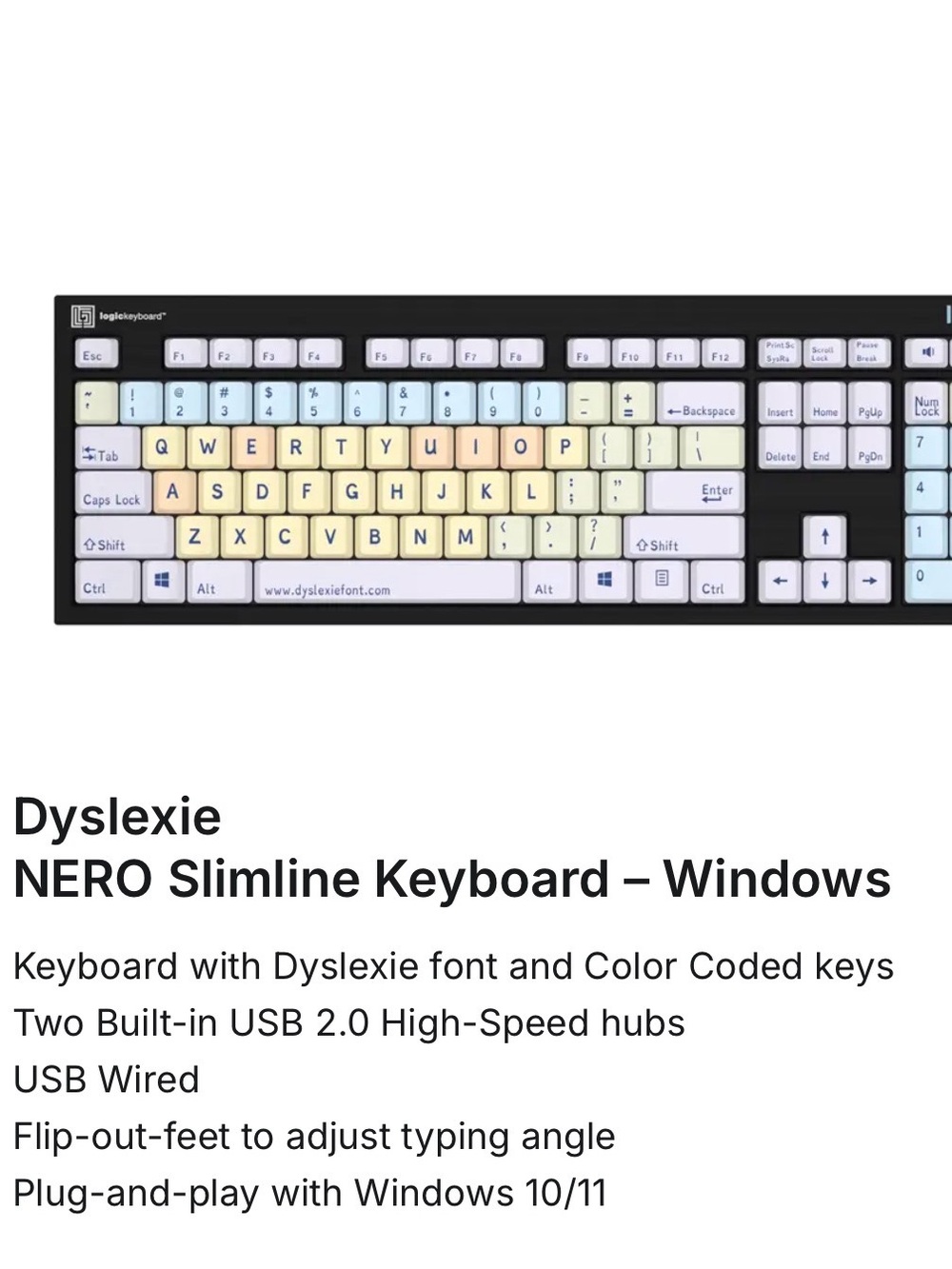 Slimline Logickeyboard designed with Dyslexie font